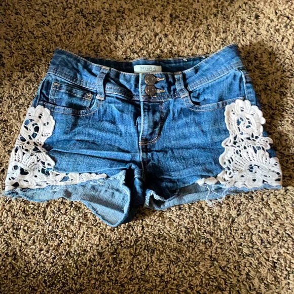 Denim Shorts w/ Lace - Picture 1 of 3